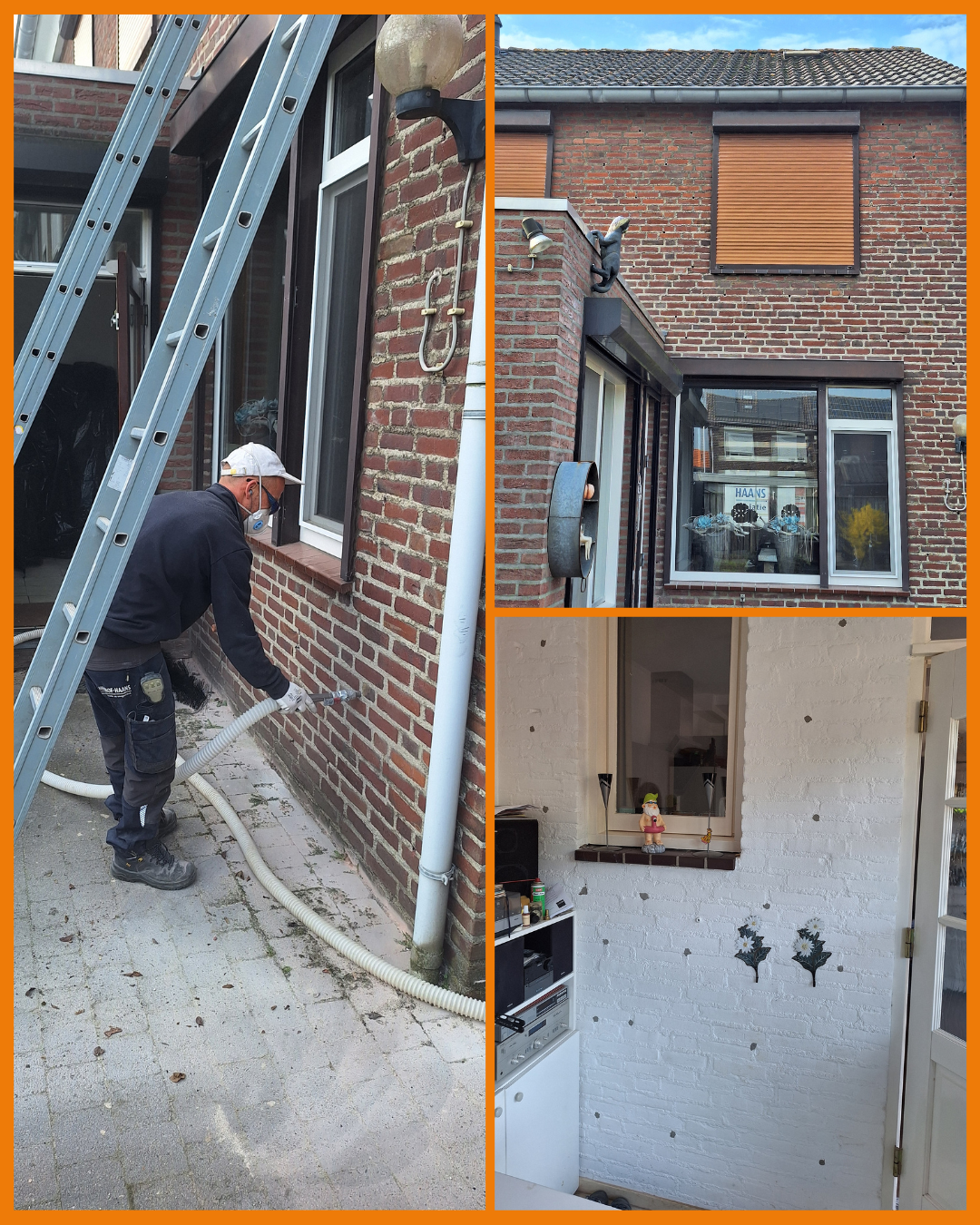 De spouwmuur wordt geïsoleerd bij een huis in Reuver